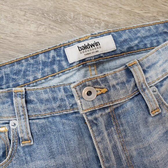 Baldwin The EJ Straight Leg Blue Jeans Light Wash Distressed Sz 27 Made In USA - Picture 8 of 12